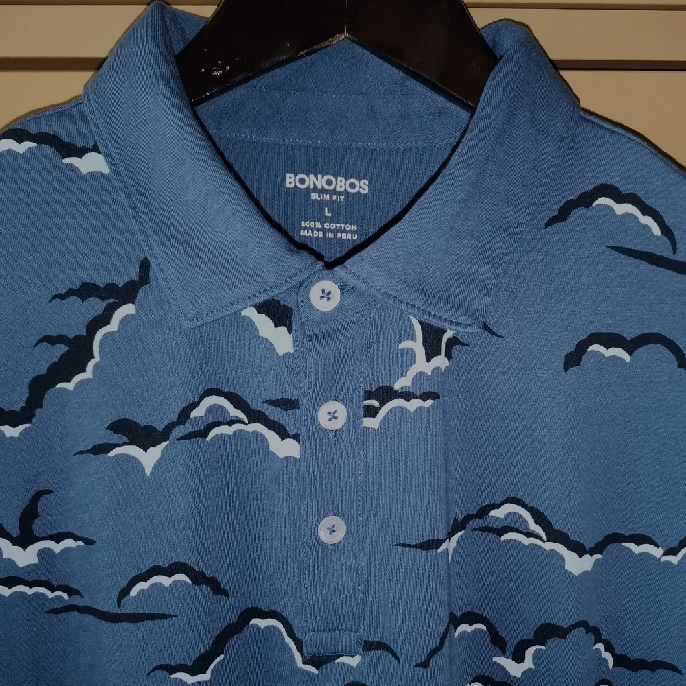 Bonobos Blue Palm Tree Slim Fit Polo Shirt -  (L) - Picture 3 of 8